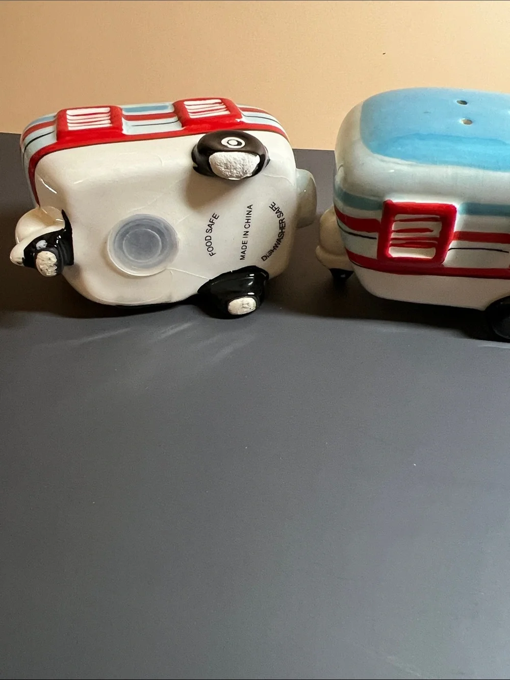 Light Blue & Red Camper Van Salt and Pepper Shaker Set - Kids Toys